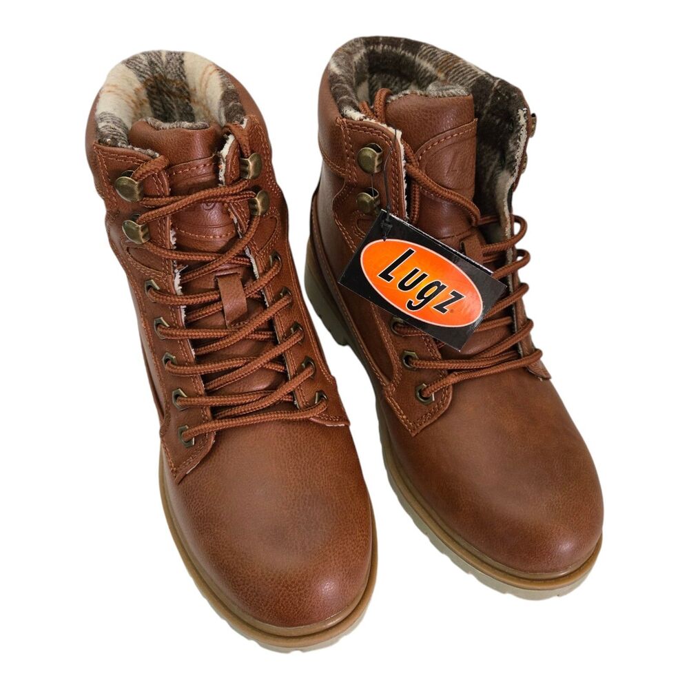 Lugz Boots Mantle High Womens Size 8 Brown Plaid Flannel Lined Chukka Hiking